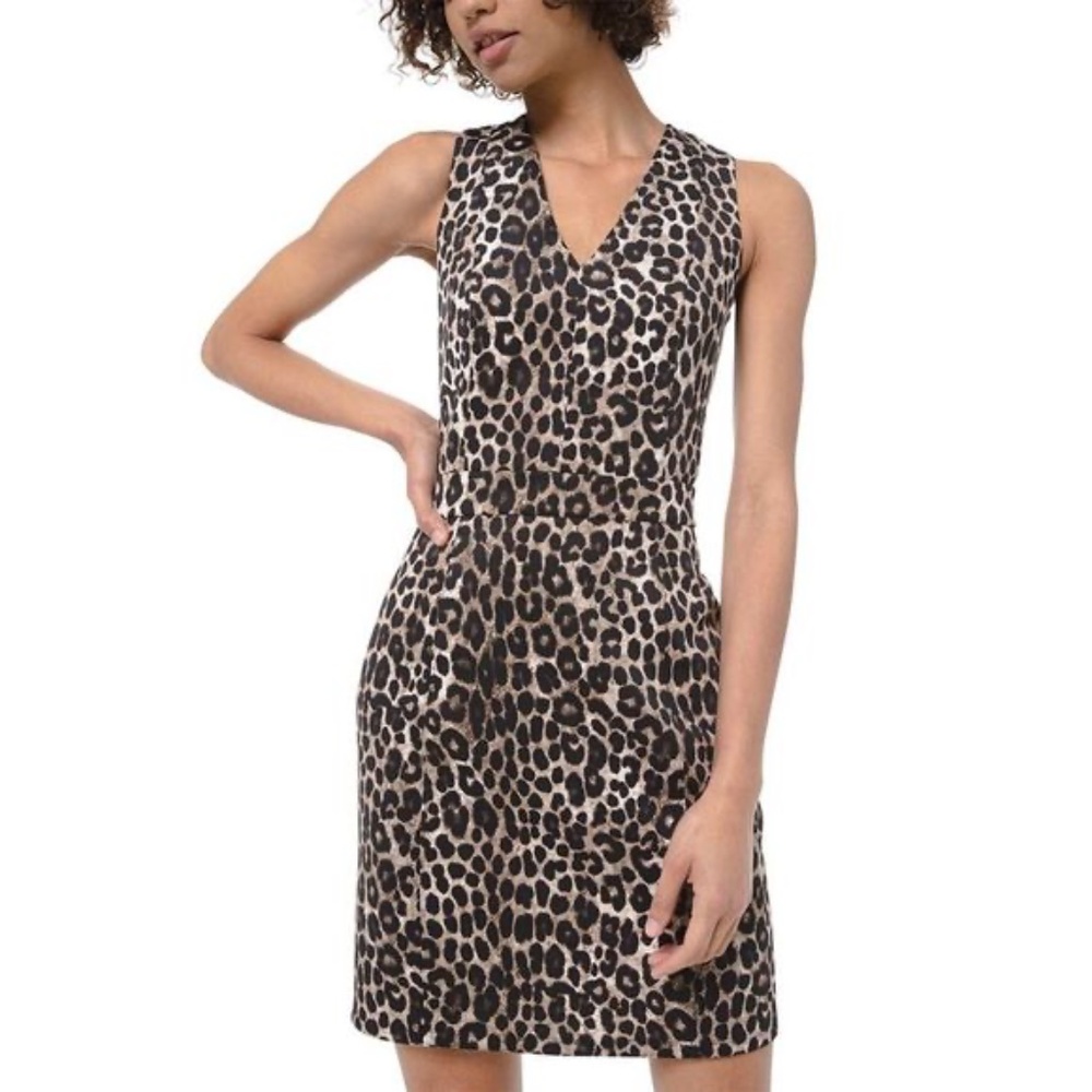 Michael Kors Animal Print V Neck Sleeveless Dress